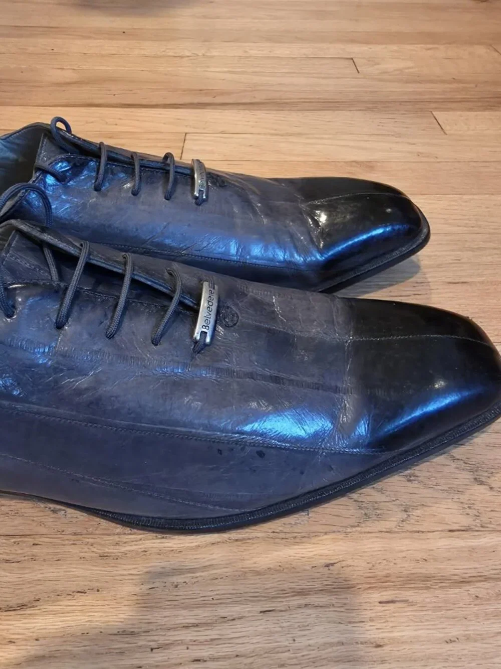 Belvedere Eel Leather Shoes Oxford Men's Gray 14 Mob Boss Retro Dark Academia
